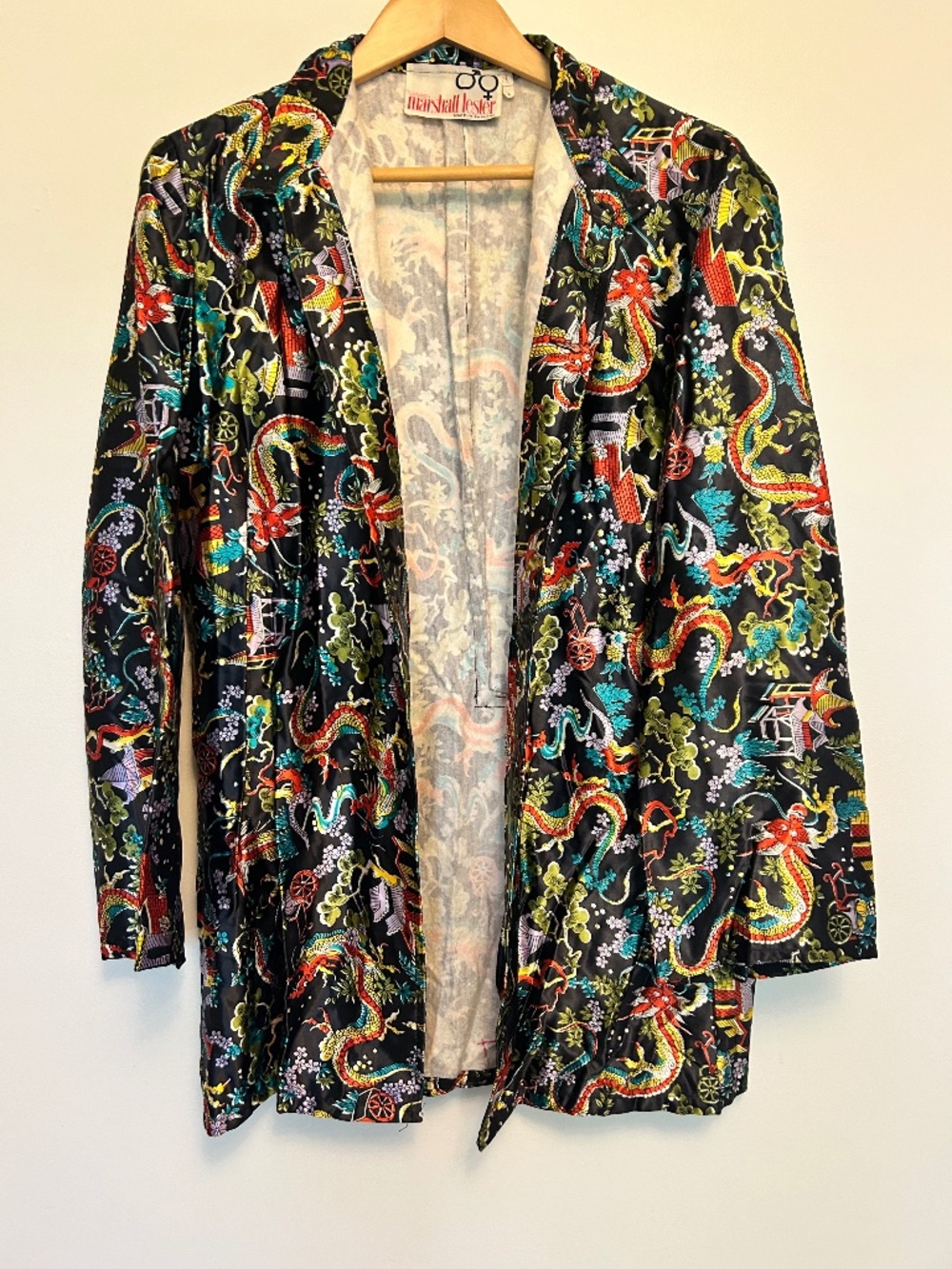 VTG 70’s Marshall Lester Dragon Satin Blazer Duster Jacket Smoking Mr Freedom